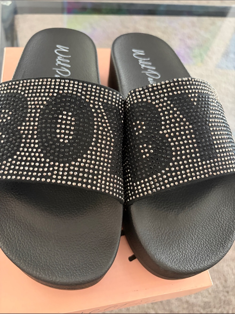 Boy Bye Wild Pair Black Crystal-Embellished Slide Sandals
